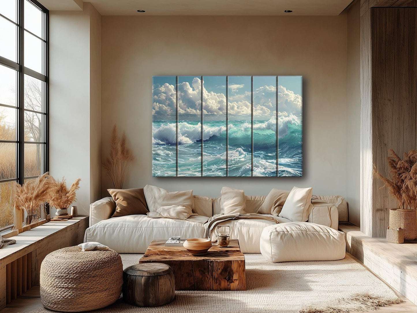 Rustic Wood Wall Art - Scenic Ocean Print on Wood, Sea Waves Painting, Ocean Waves Print, Ocean Wall Art, Sea Water Wall Art, Wooden Decor