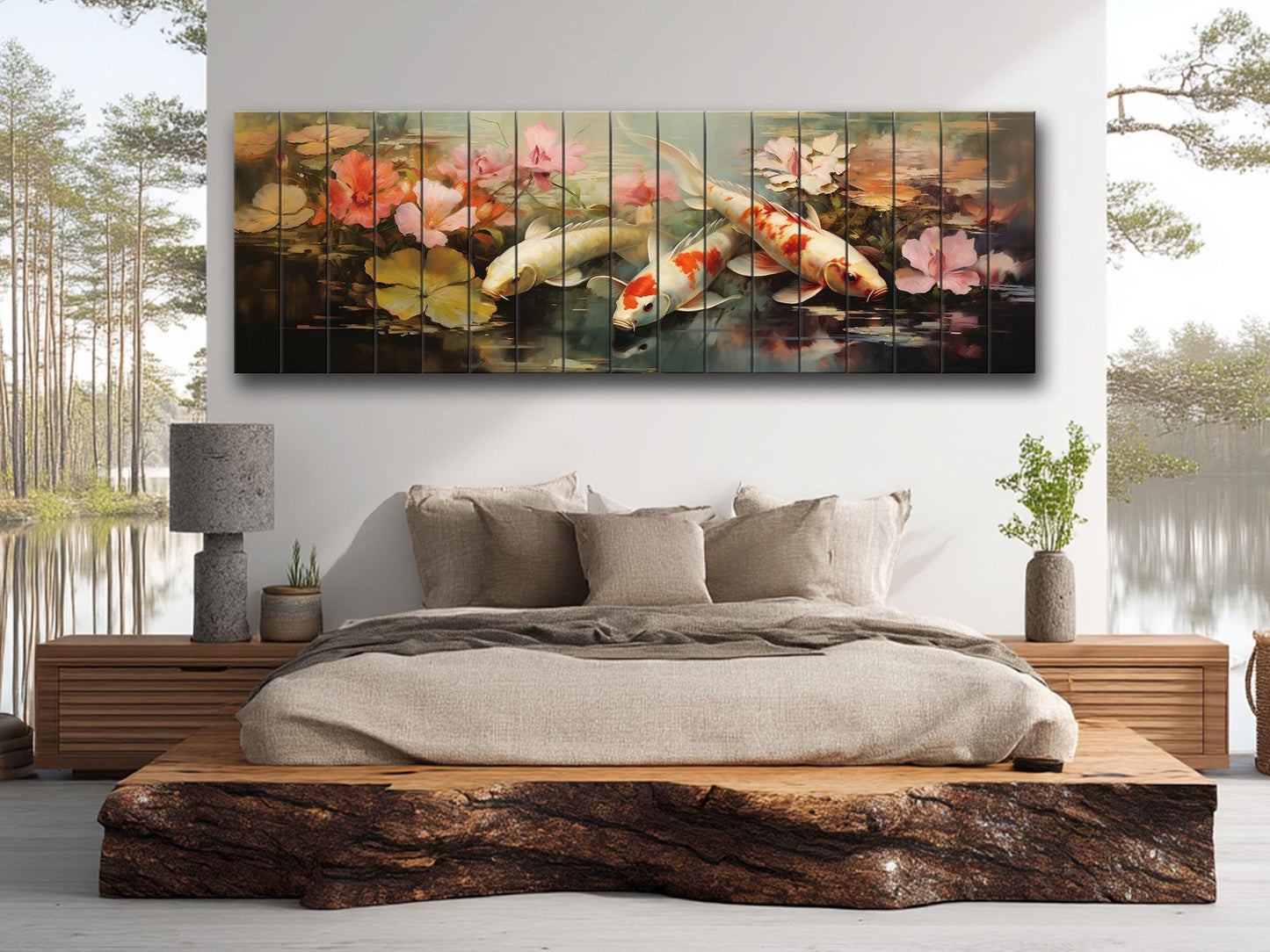 Koi Fish Wood Art | Wood Plank Art Featuring Soothing Koi Fish Painting
