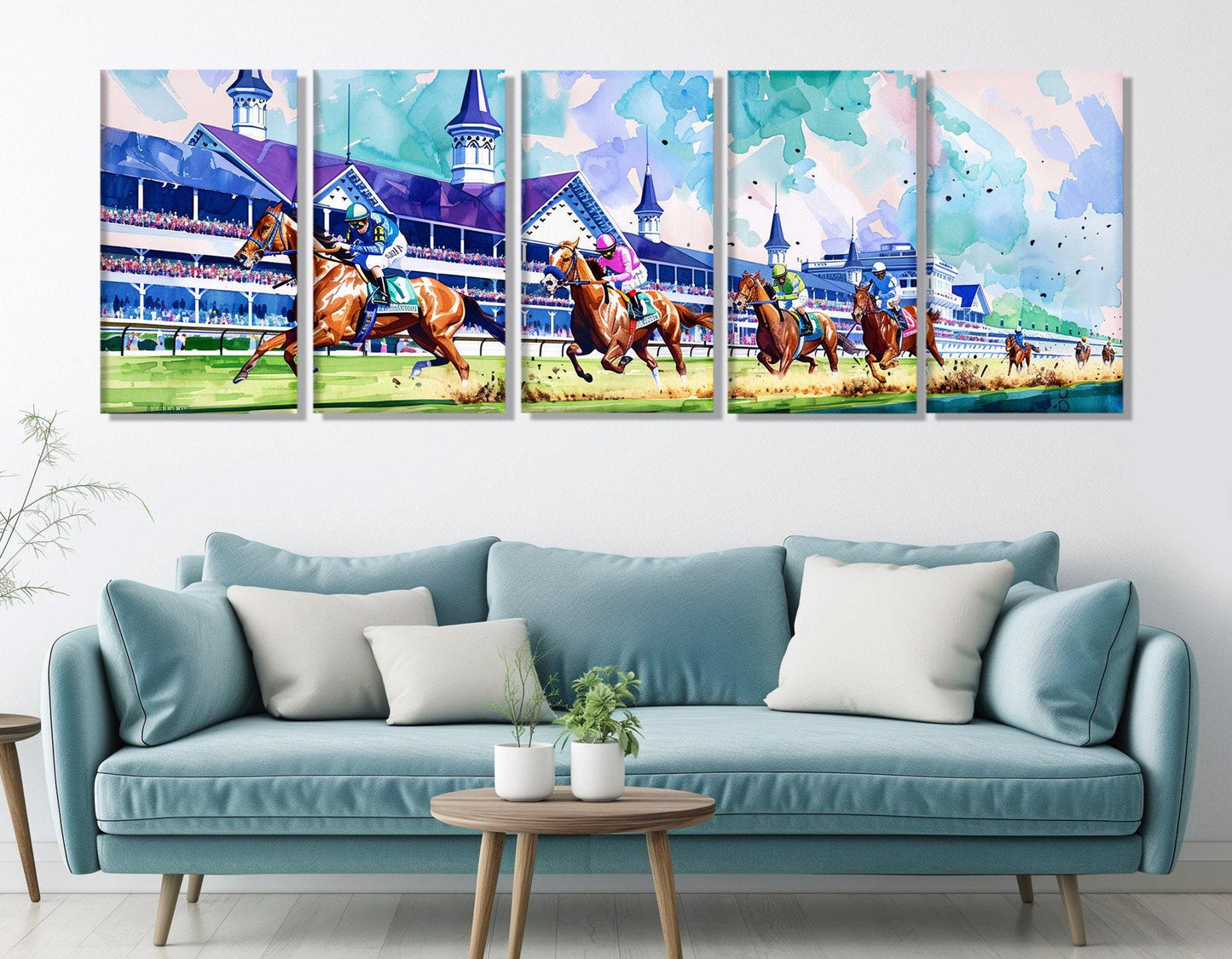 Horse Racing Wall Art – Abstract Horse Painting on Gallery Wrapped Canvas with Floating Frame