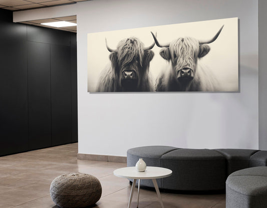 Highland Cows Canvas - Rustic Bedroom Decor | Romantic Animal Couple Print