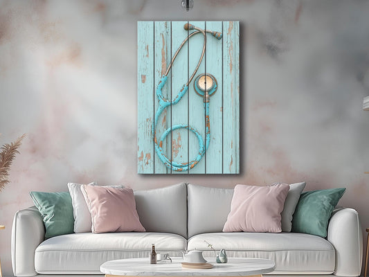 Vintage Stethoscope Print Rustic Wood Wall Art – Healthcare Office Decor