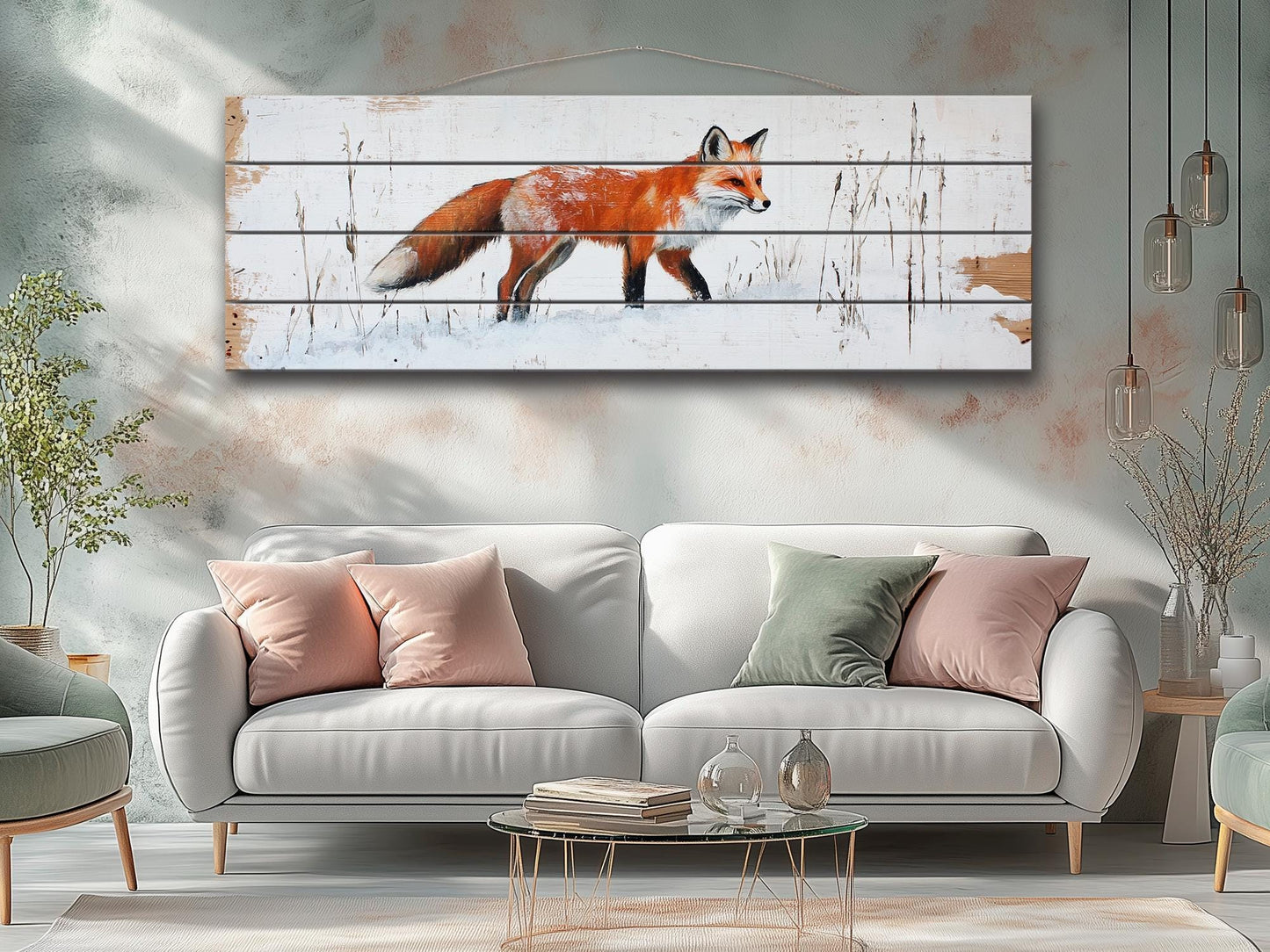 Rustic Wood Wall Art - Sly Fox in Snow Painting Printed on Wood, Hunting Wall Art, Forest Animals Print, Hunter Gift, Forest Cabin Decor