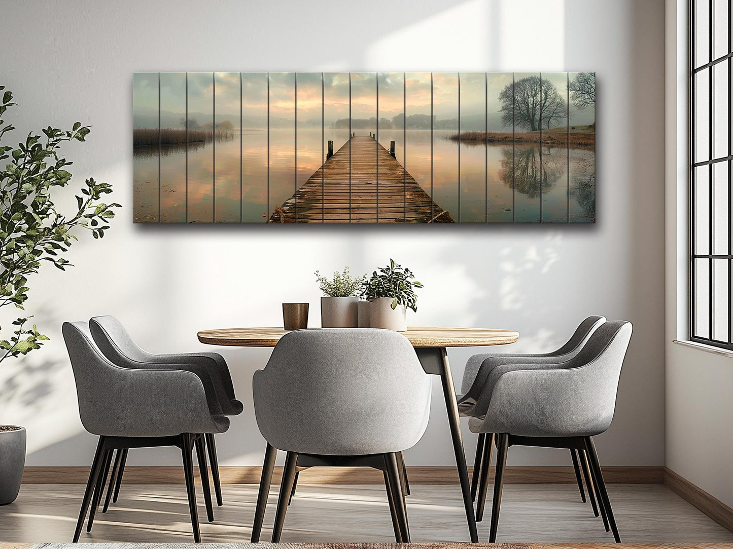 Wooden Dock Wall Art – Rustic Lake Decor on Natural Wood Print Panel