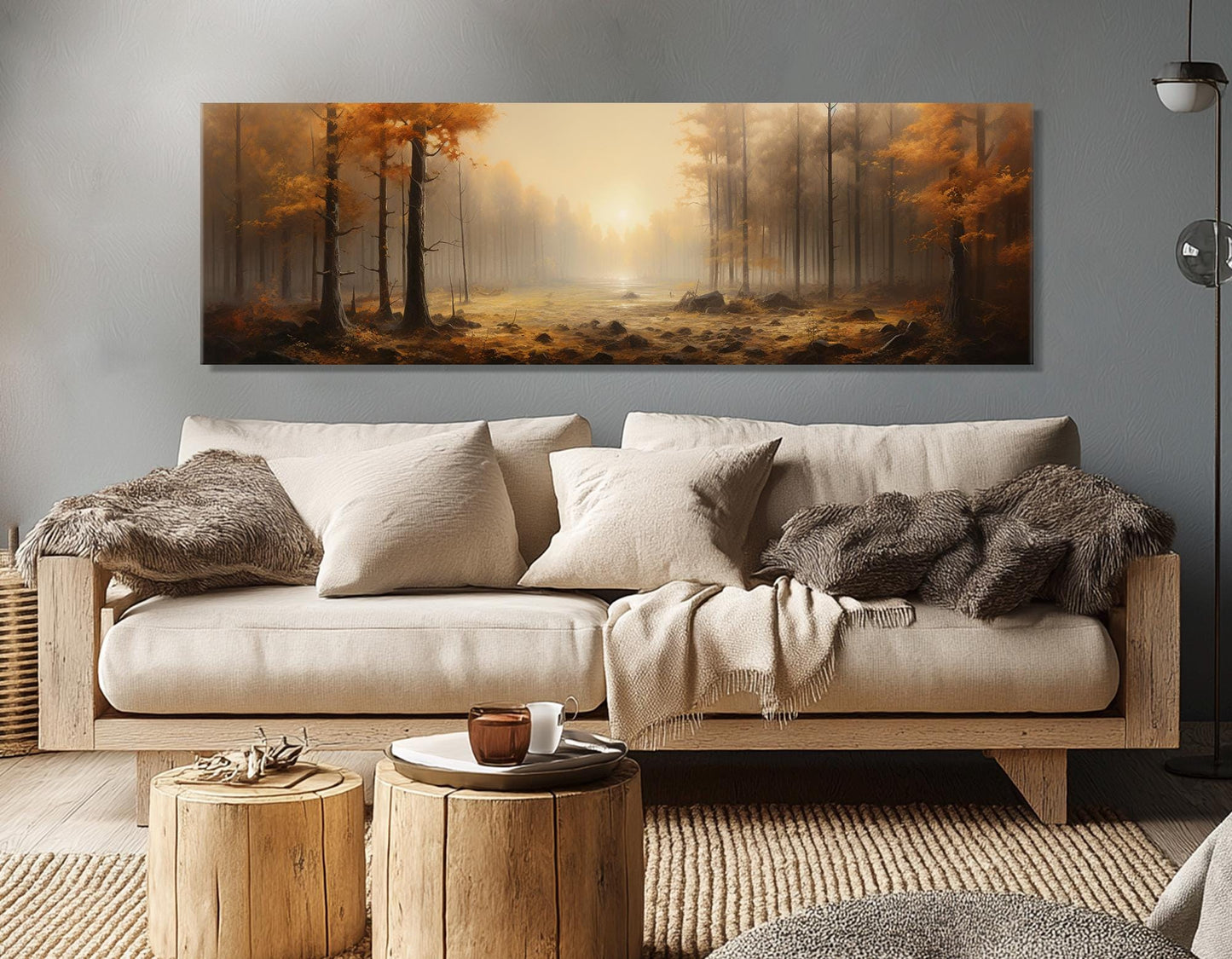 Autumn Forest Canvas Misty Fall Landscape Art - Framed Canvas Print Ready to Hang