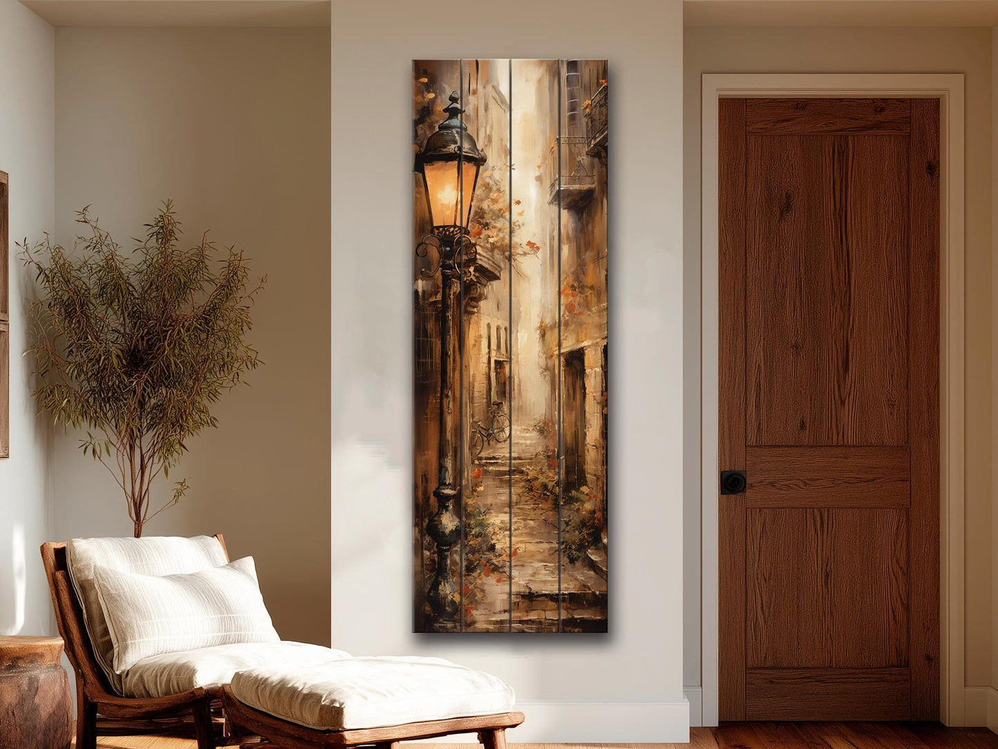 Vintage Street Wall Art – Old European Alleyway Printed on Natural Wood Panel