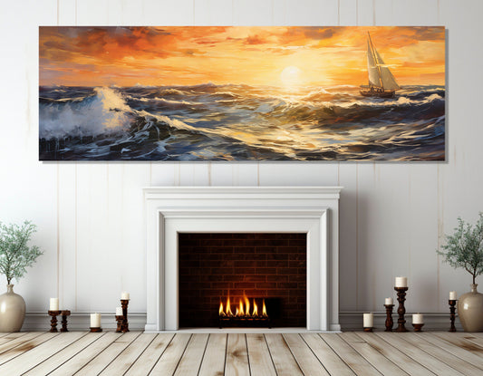 Sunset Sea Canvas Print – Sailboat Wall Art | Gallery Wrapped Cotton Canvas, Ready to Hang