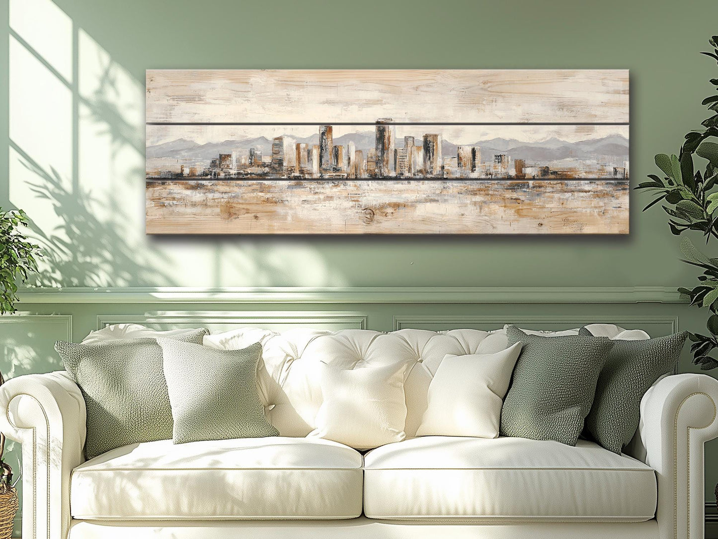 Phoenix Skyline Wood Print – Rustic Wall Art | Minimalist City Painting on Distressed Wood