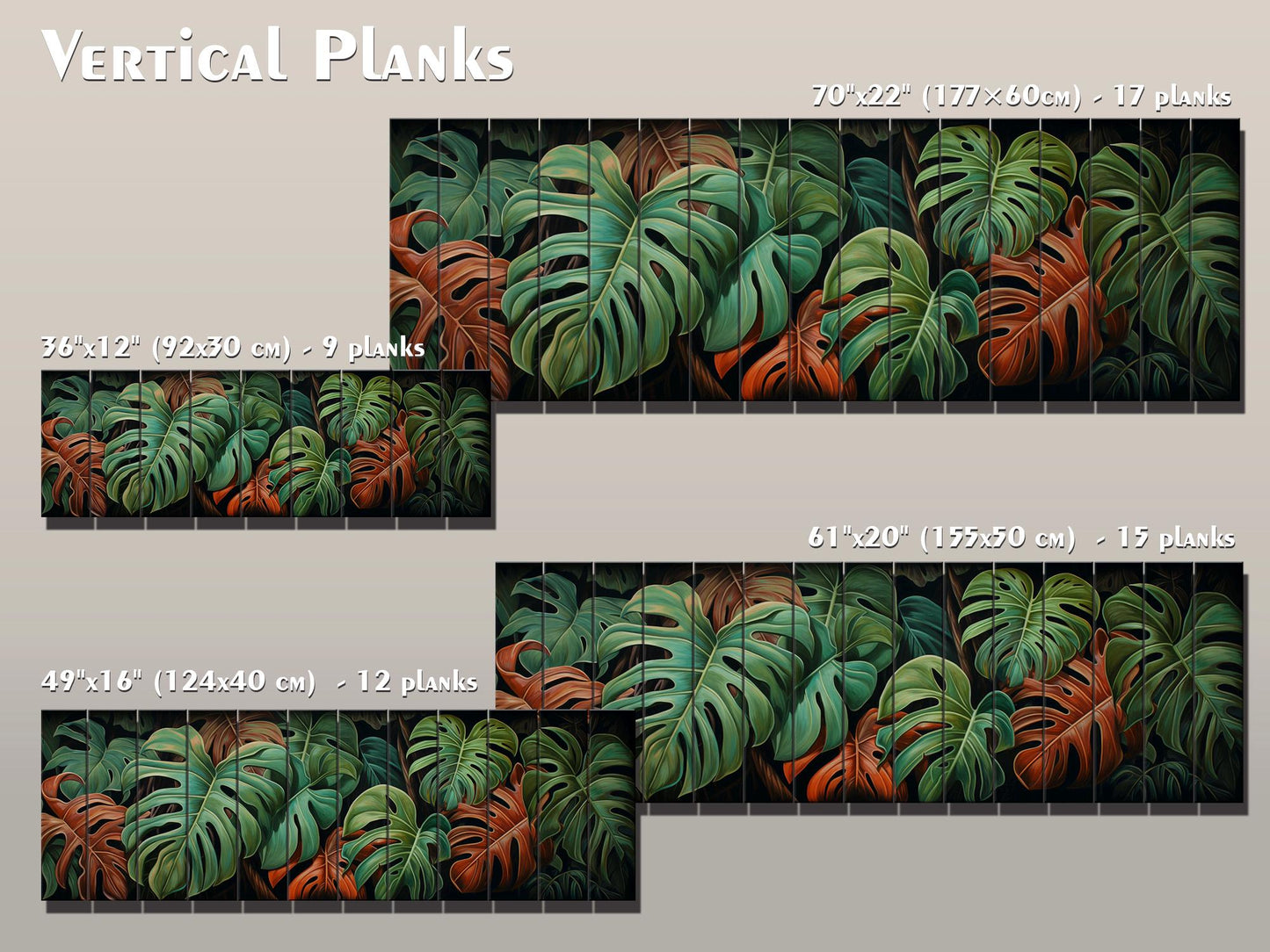 Wood Wall Art – Large Floral Wood Print with Philodendron Leaf Art | Rustic Farmhouse Decor