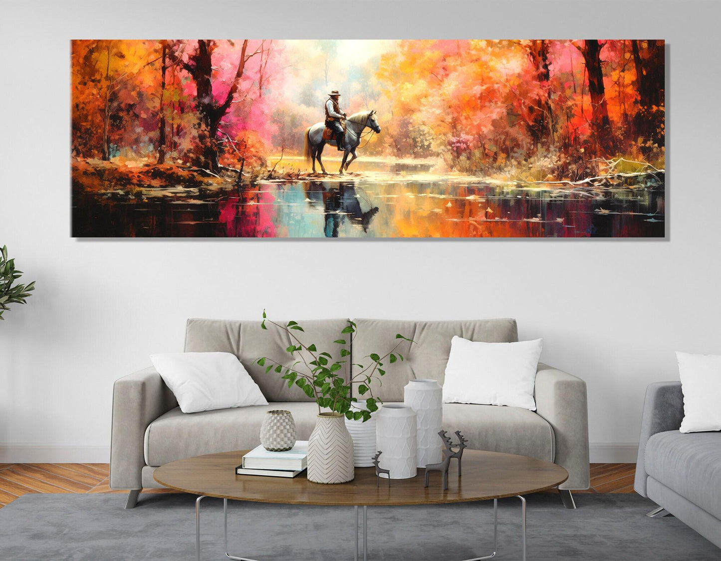 Horseman Canvas Art – Abstract Colorful Forest Painting | Framed & Ready to Hang