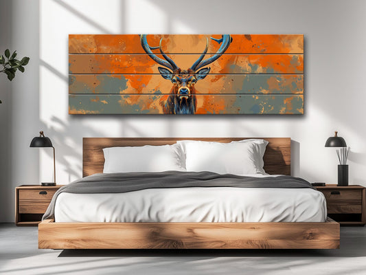 Wood Wall Art – Majestic Deer Print on Natural Wood with Rustic Grain Texture