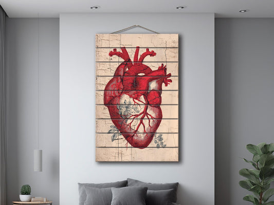 Anatomical Heart Wall Art – Rustic Wood Art | Medical Wall Decor Printed on Wood
