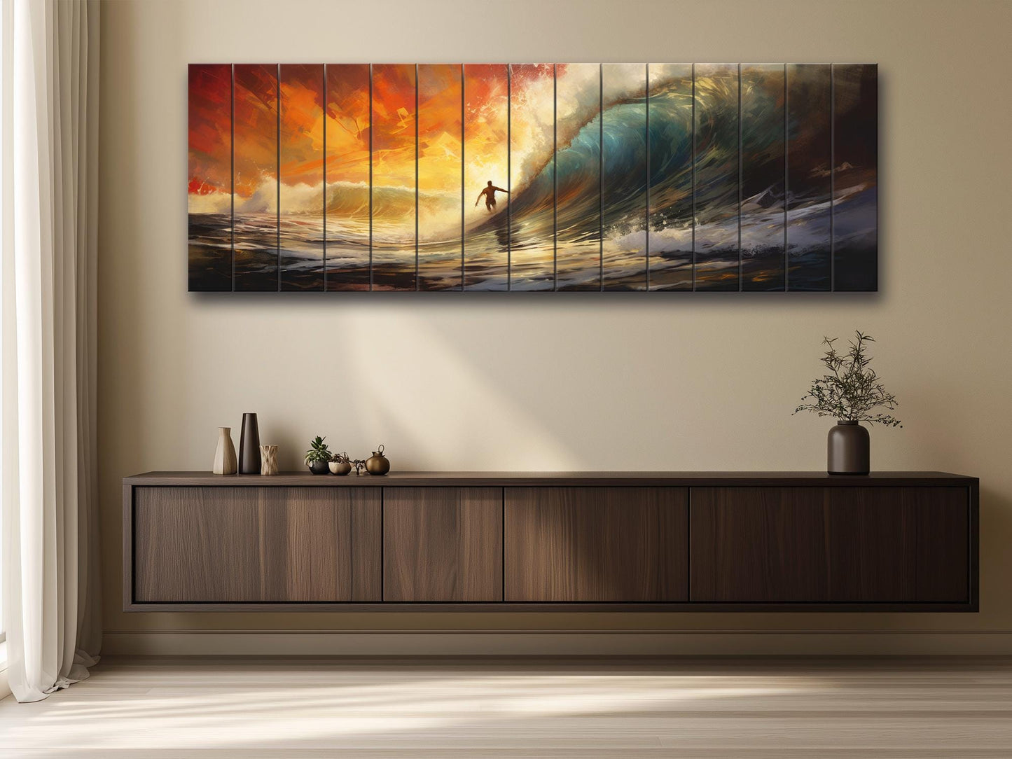 Abstract Surfing Wood Art - Natural Wood Wall Art | Ready to Hang Print
