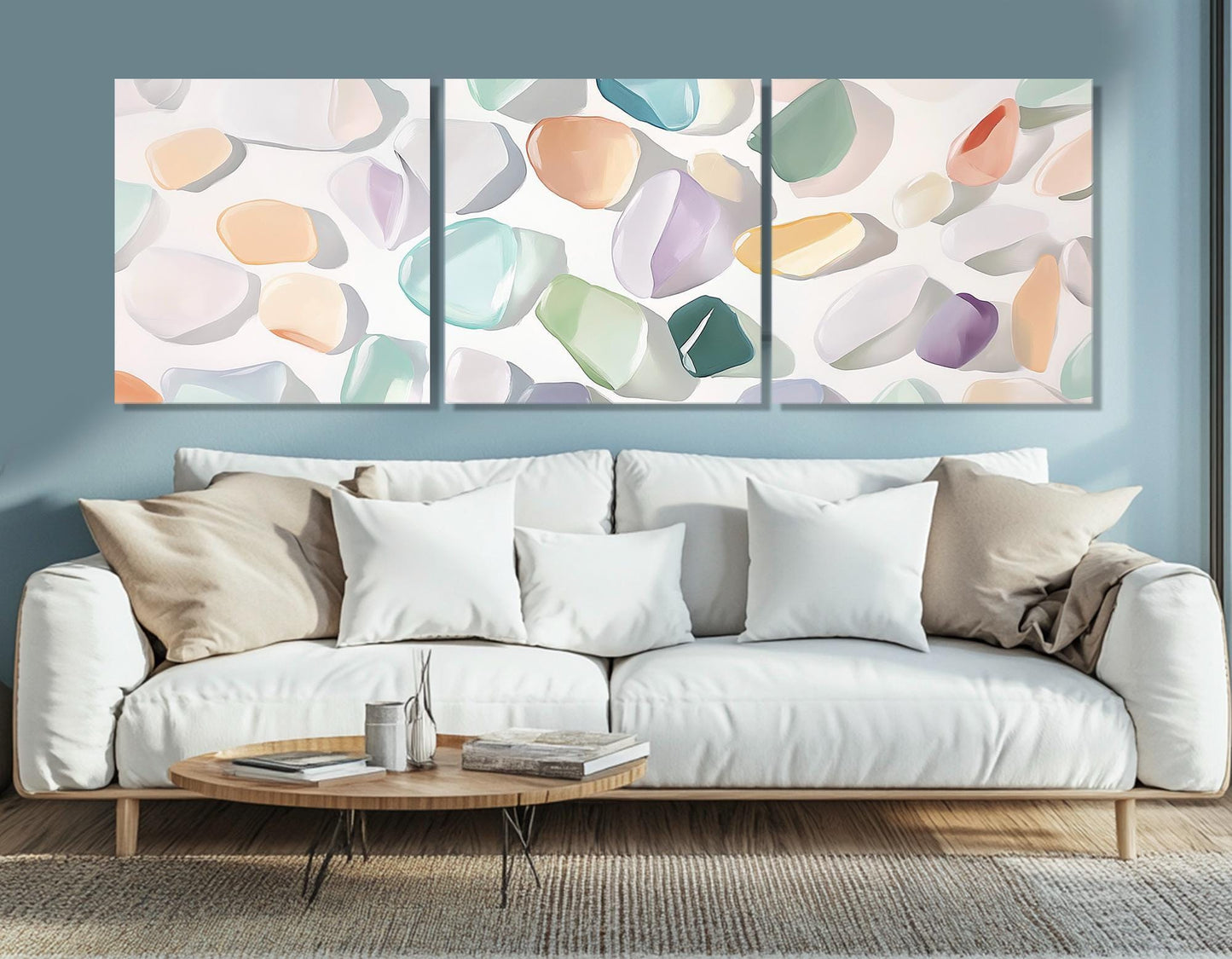 Watercolor Sea Glass Canvas Print, Soft Tones Beach Glass Panoramic Poster, Minimalist Wall Art, Sea Vibes Wall Art, Framed & Ready to Hang