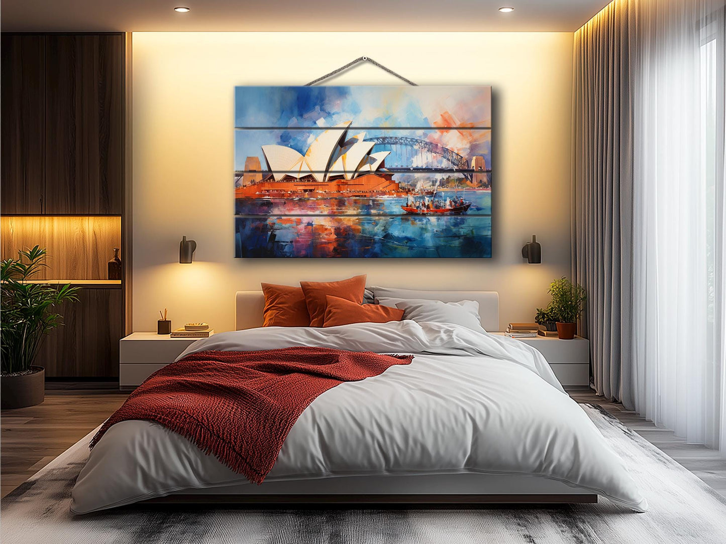 Sydney Opera House Wall Art – Rustic Wood Wall Decor with Unique Grain Print