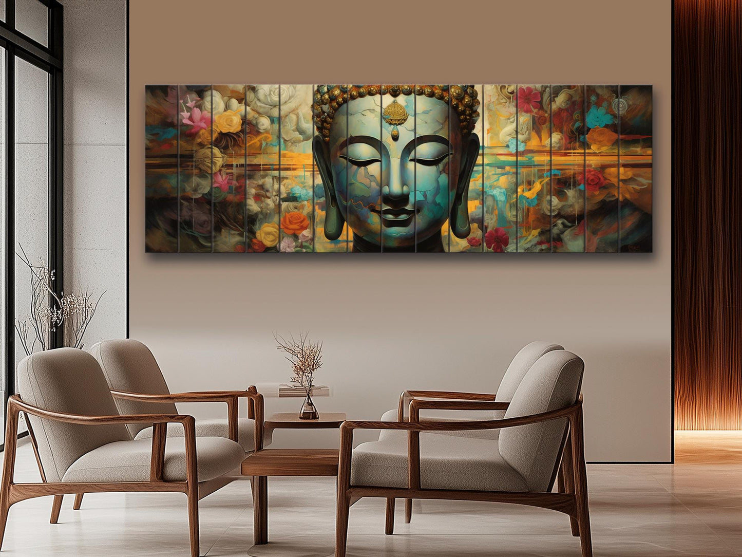 Peaceful Buddha Print On Natural Wood