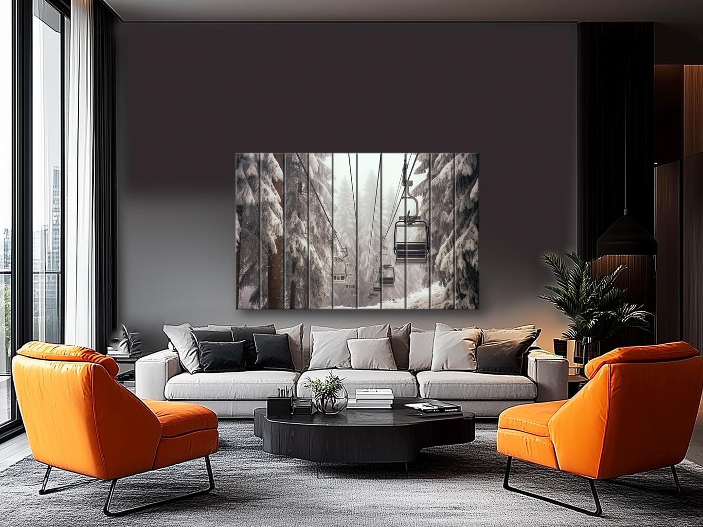 Wood Wall Art – Large Ski Lift Print on Natural Wood Panel | Rustic Winter Decor