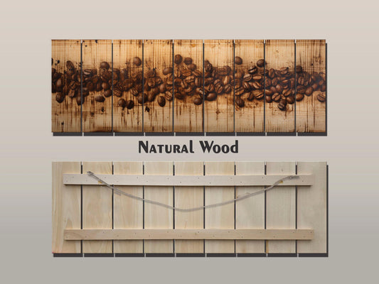 Coffee Beans Rustic Art Print on Natural Wood – Kitchen Wall Decor