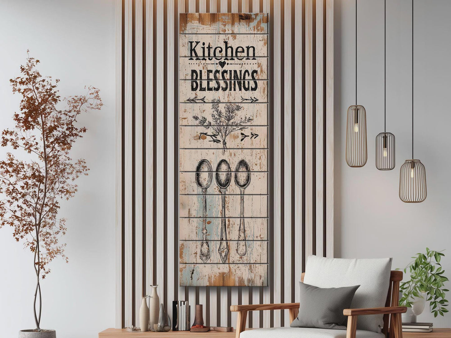 Rustic Kitchen Wall Art – Kitchen Blessings Print on Wood | Farmhouse Decor
