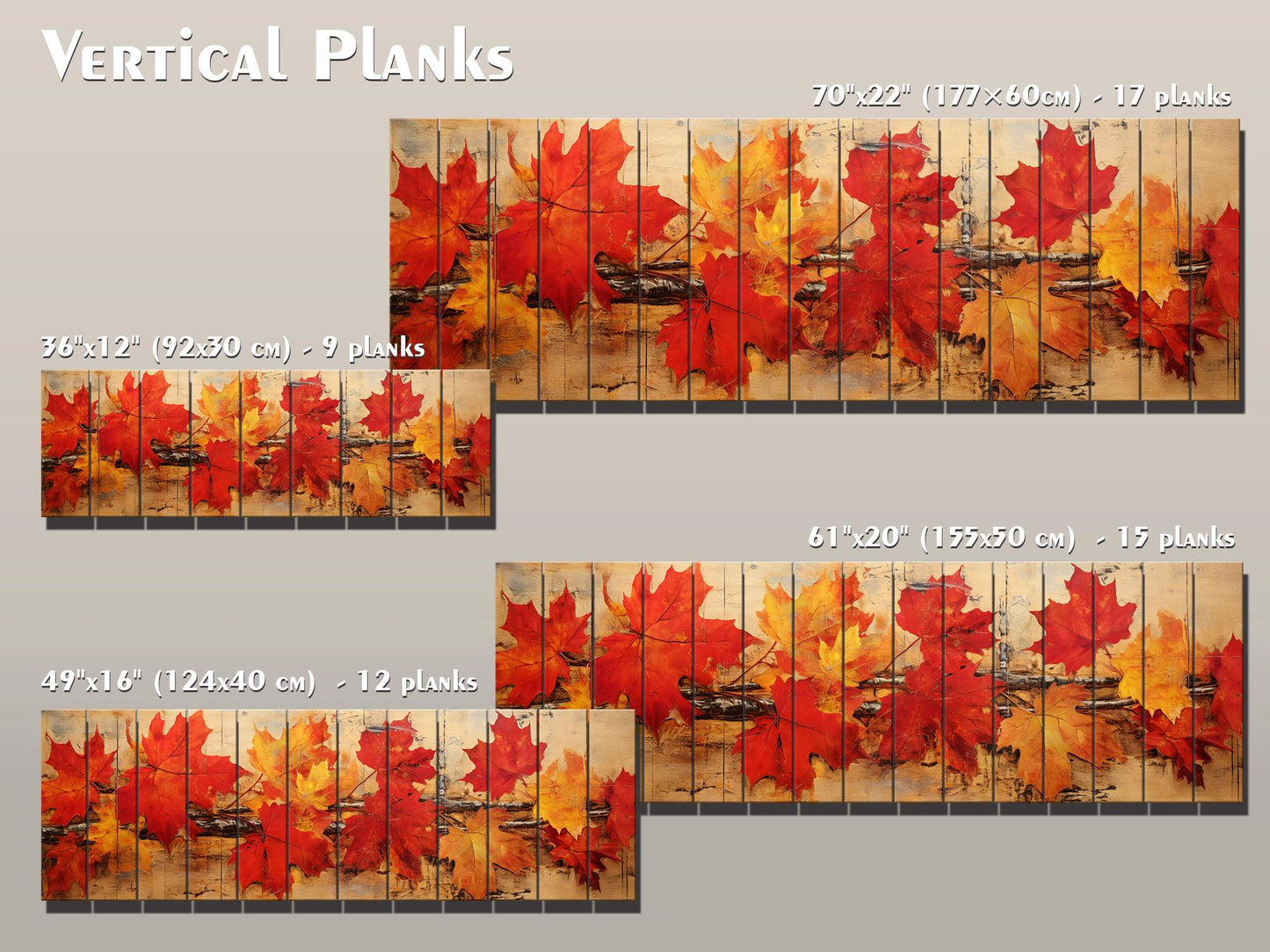 Wood Wall Art – Rustic Wooden Art Floral Panel with Autumn Tree Branch Print