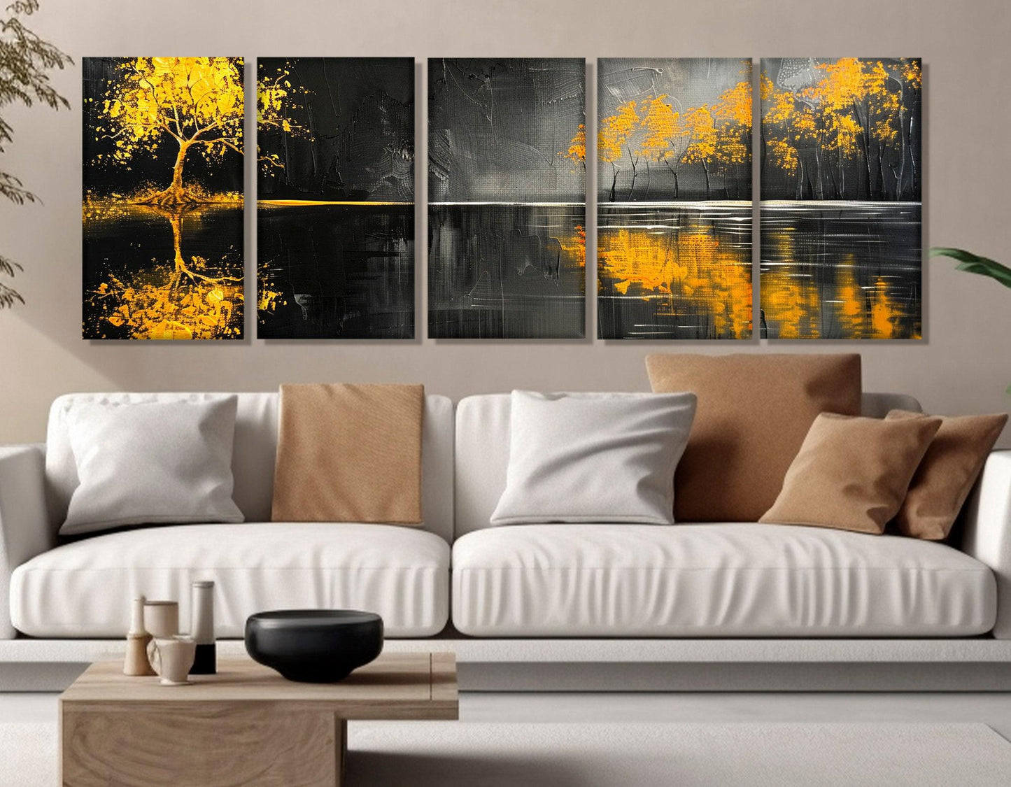 Golden Trees Canvas - Abstract Wall Art | Black Cotton Canvas Print Ready to Hang