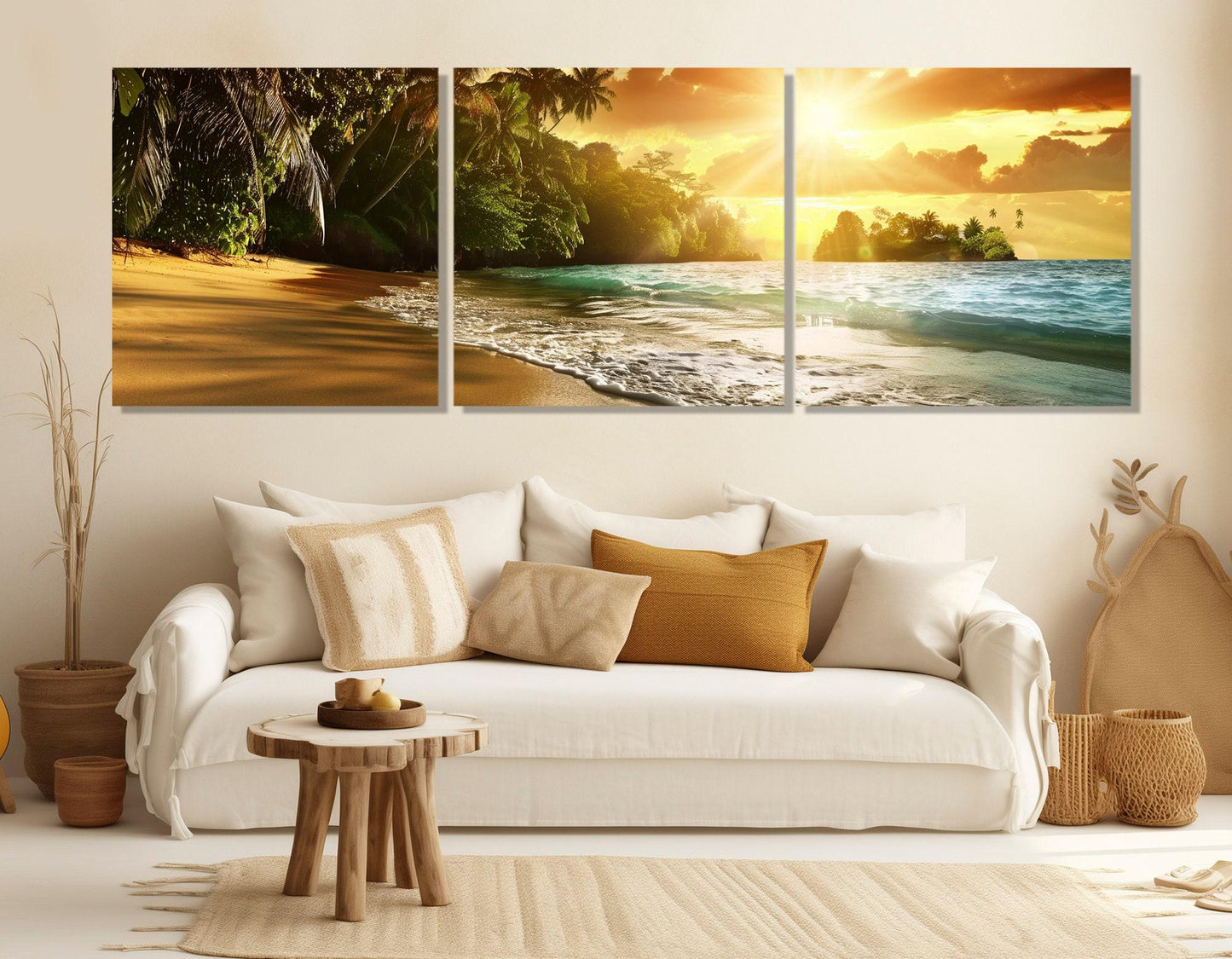 Scenic Beach Sunset Canvas Print, Tropical Wall Art, Framed and Ready to Hang