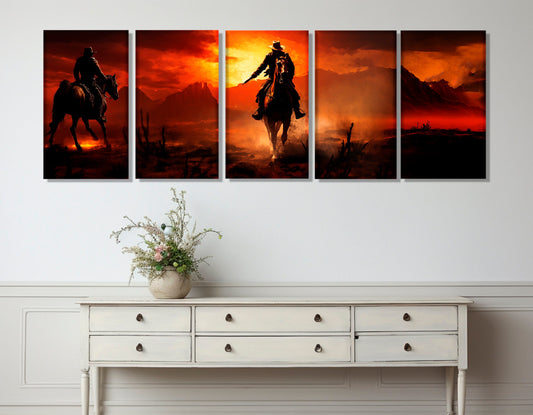 Abstract Canvas Print – Cowboys in Desert | Large Framed Canvas Artwork, Ready to Hang