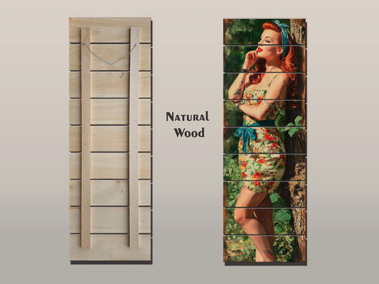 Pin Up Wood Print – Vintage Wall Art | Rustic Wood Decor with Classic Americana Style
