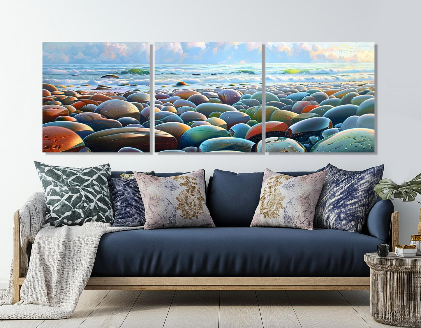 Beach Pebbles Canvas Print – Colorful Abstract Beach Stones Wall Art, Ready to Hang