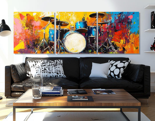 Large Drums Set Canvas Print, Music Wall Art, Drummer Gift, Drums Wall Art, Drums Painting, Framed and Ready to Hang