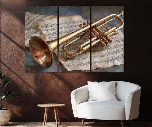 Trumpet Canvas Print – Vintage Music Wall Art | Framed Cotton Canvas, Jazz Decor