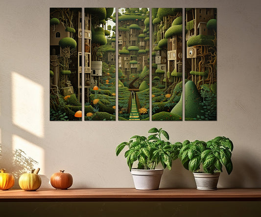 Abstract Garden Canvas - Framed Cotton Print | Fantasy Wall Art Green Painting