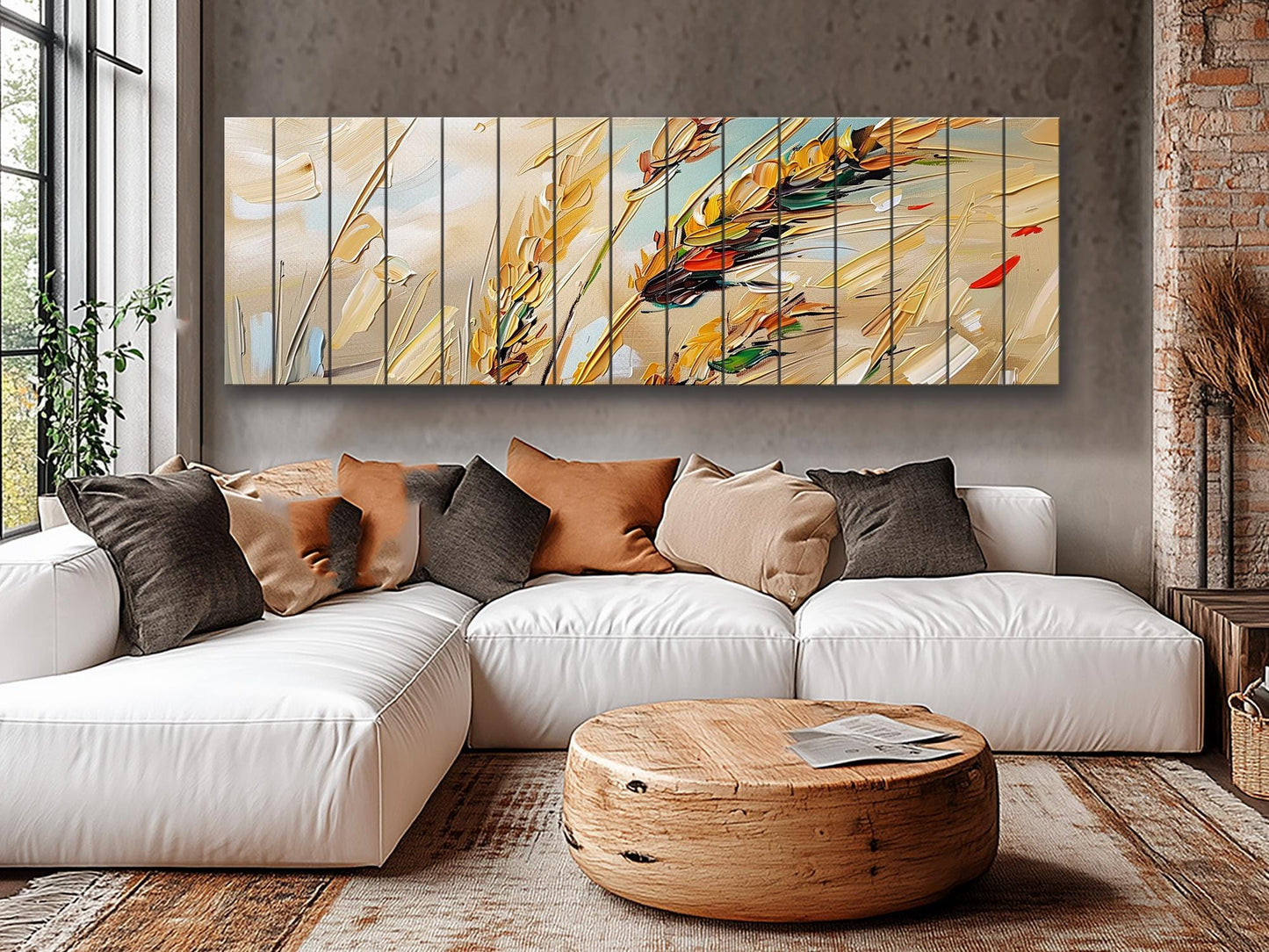 Wood Wall Art – Golden Wheat Ears Rustic Nature Print on Natural Wood Planks