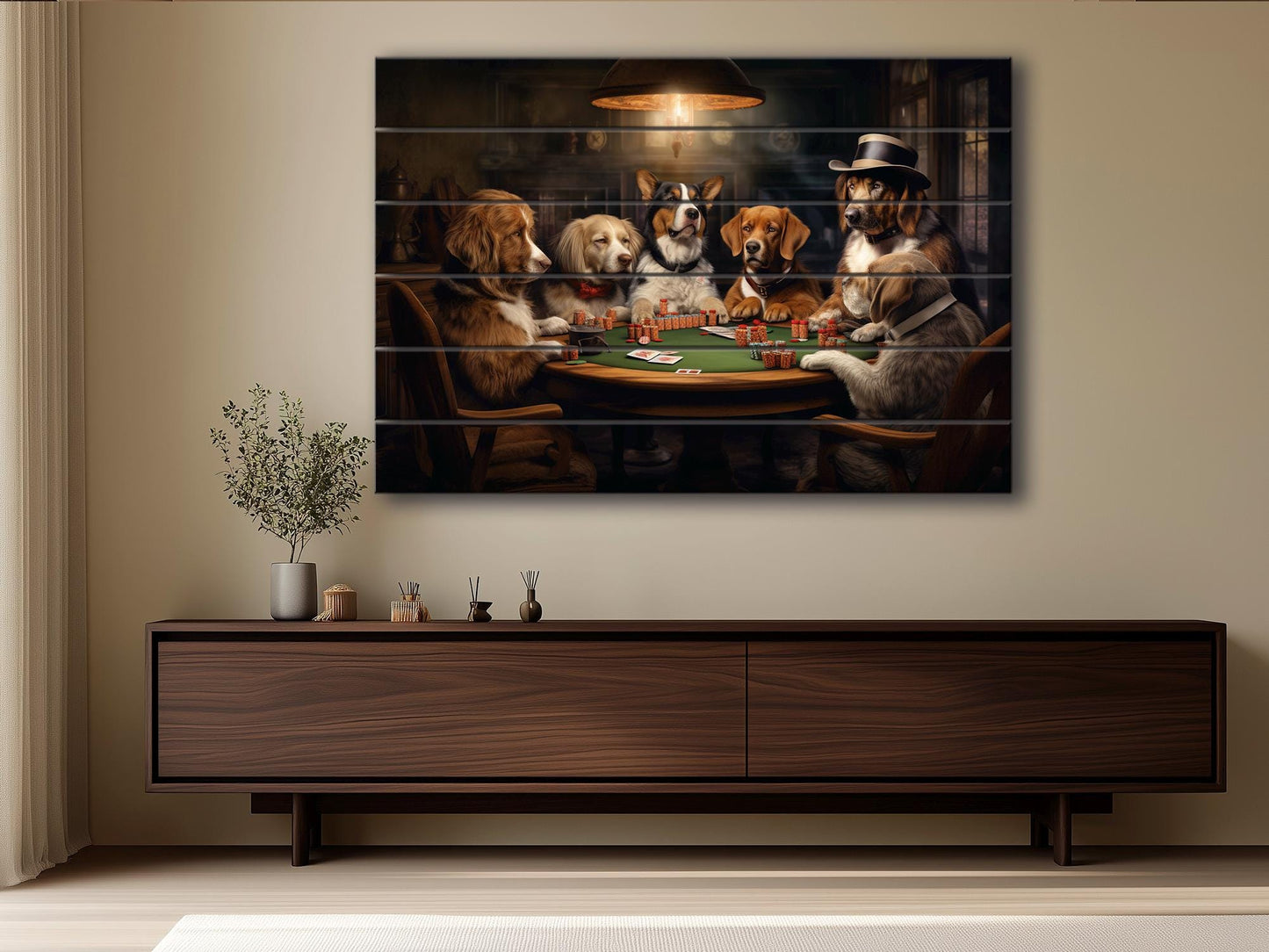 Dogs Playing Poker Painting | Rustic Wood Wall Art - Unique Poker Gift