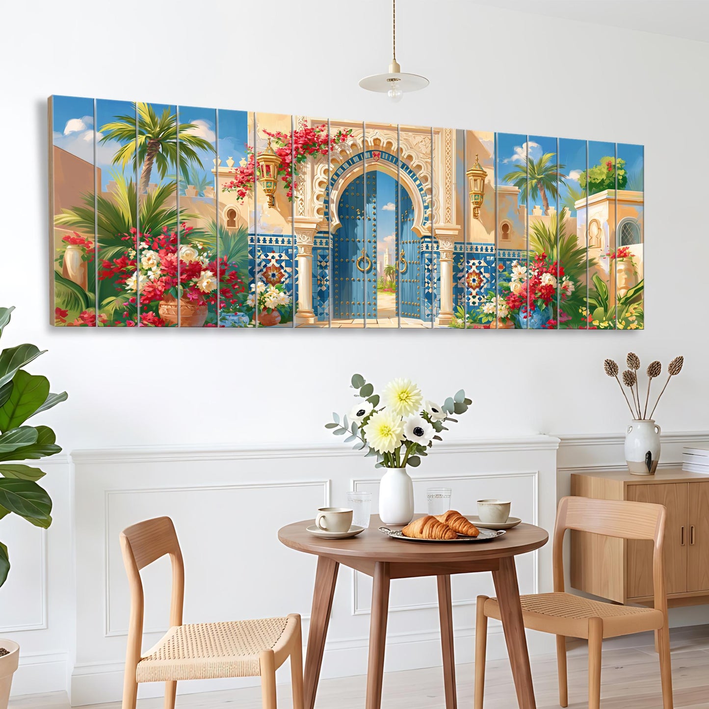 Moroccan Palace Gate Canvas Print, Blue Door Wall Art, Moorish Architecture Painting, Exotic Courtyard Decor