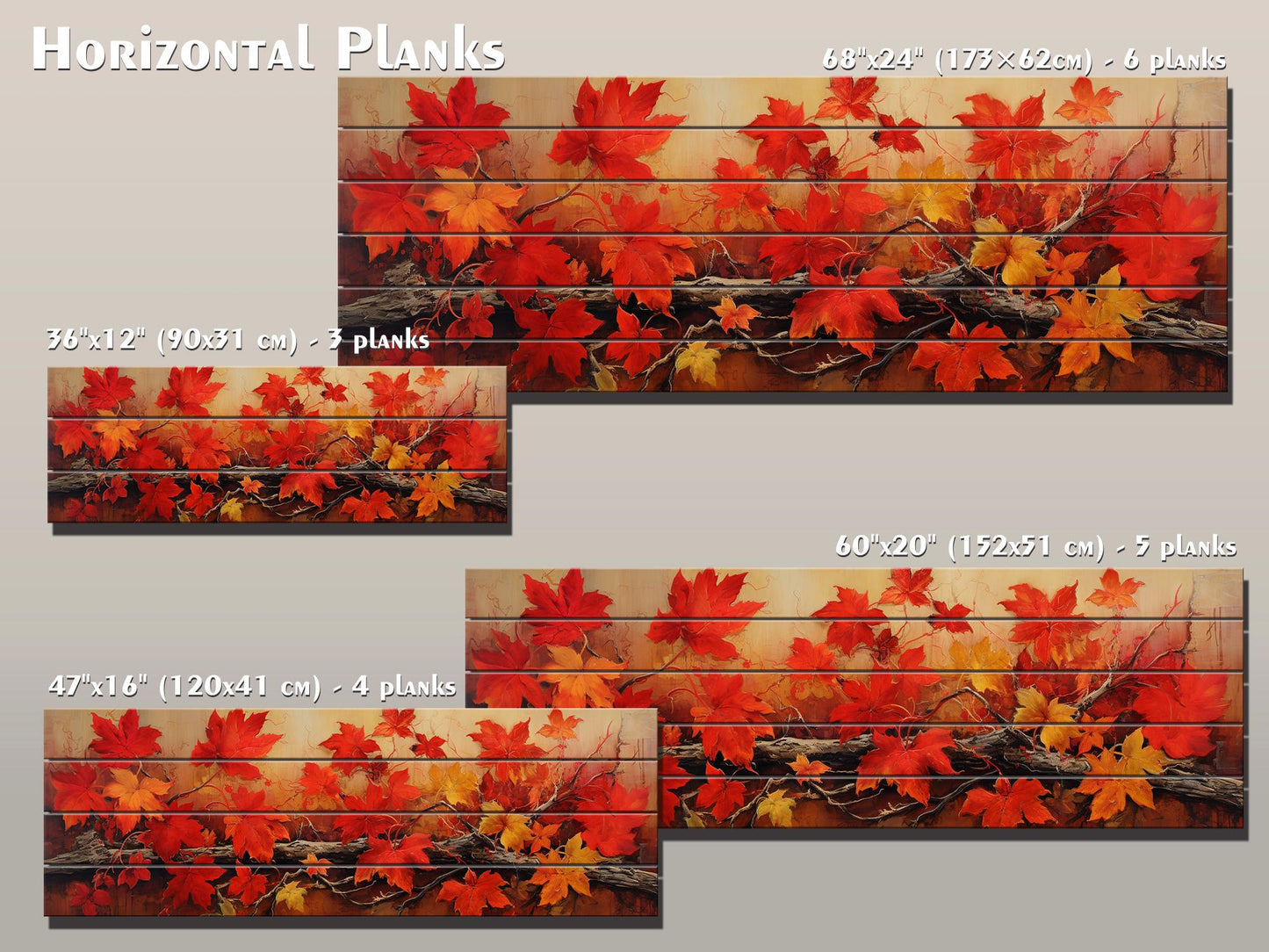 Wood Wall Art - Large Natural Wood Print Featuring Autumn Tree Branch Floral Design