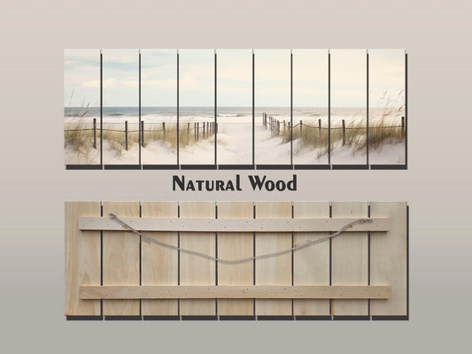 Beach Still Life Painting Print on Natural Wood – Coastal Wall Art