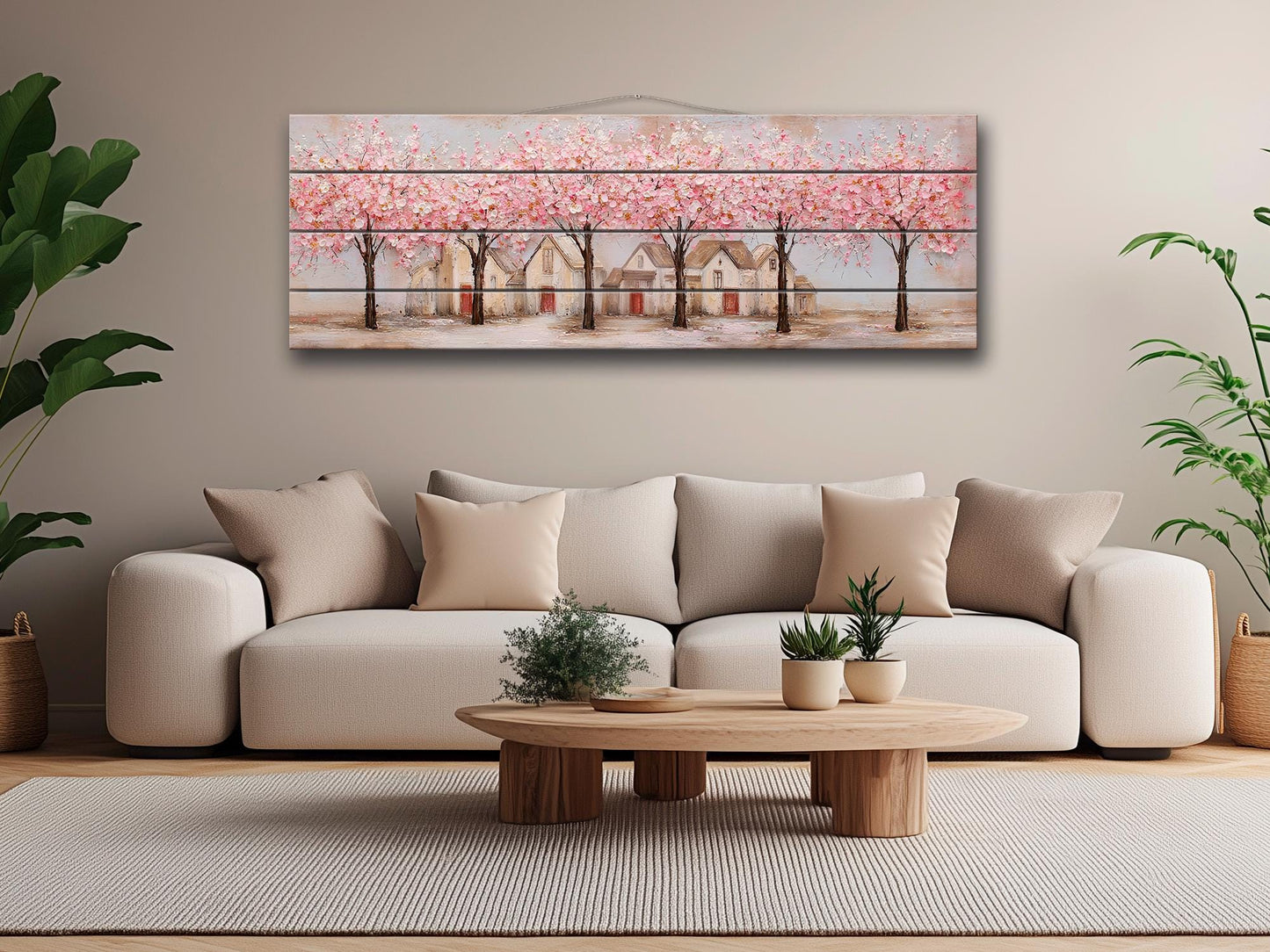 Spring Orchard Wood Print – Rustic Wood Wall Art With Blossoming Tree Artwork
