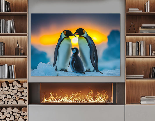 Penguins Family Canvas Print - Framed Cotton Wall Art | Ready to Hang