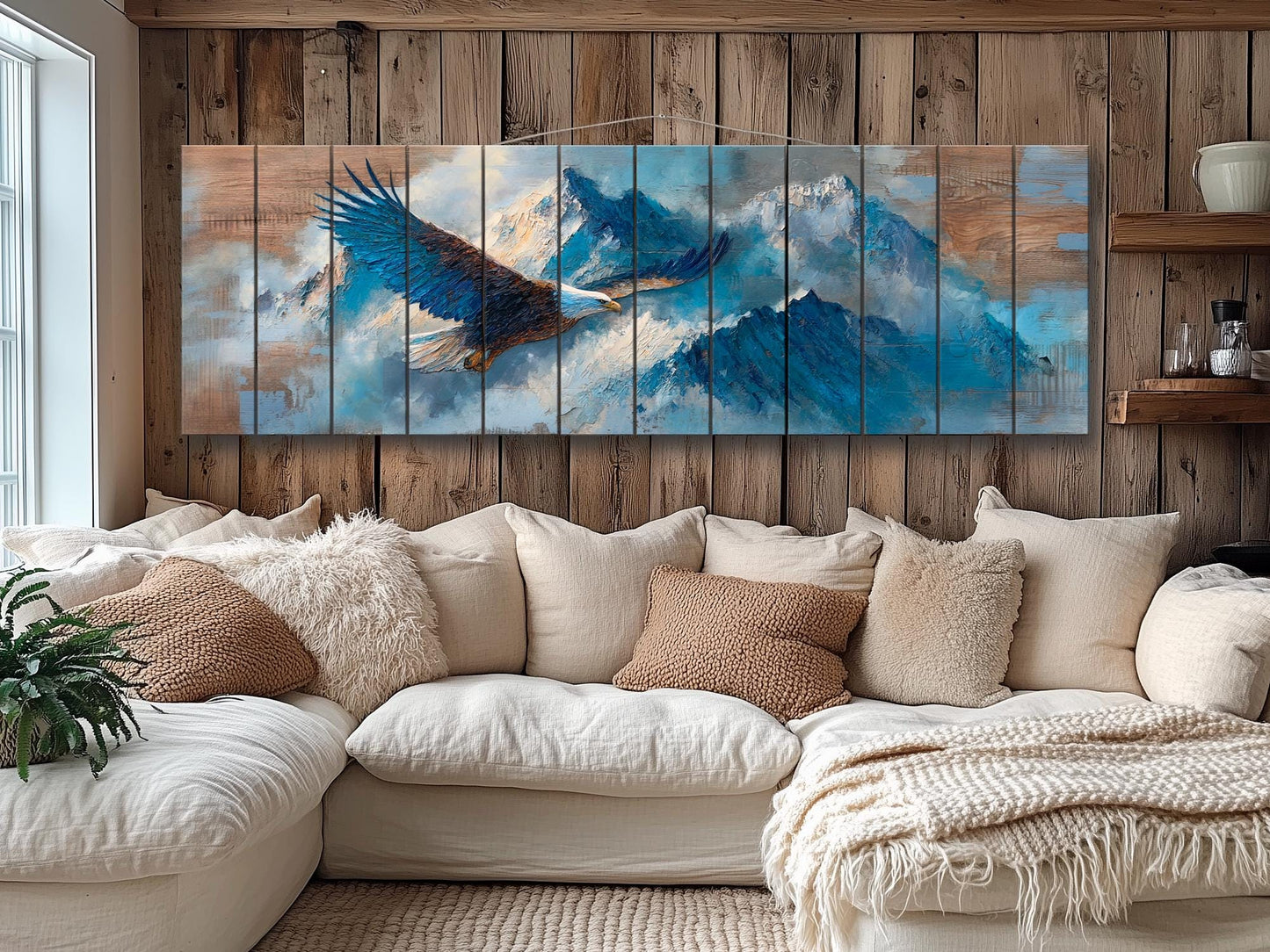 Bald Eagle Wall Art | Rustic Wood Wall Decor - Soaring Mountain Eagle Print
