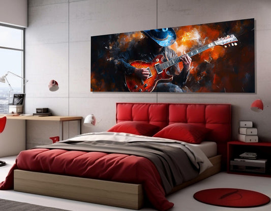 Guitar Player Painting Canvas Print, Abstract Guitar Wall Art, Jazz Club Decor, Guitar Player Gift, Music Wall Art, Framed and Ready to Hang