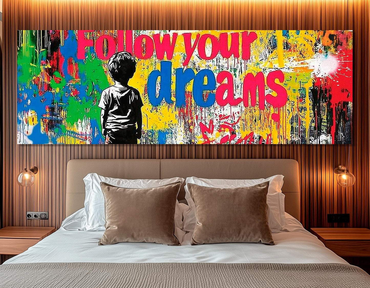 Street Art Canvas Print – Follow Your Dream Banksy Style Motivational Graffiti