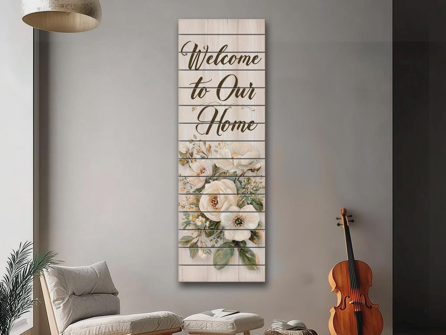 Welcome Home Wood Art – Rustic Wood Wall Art With Floral Farmhouse Decor