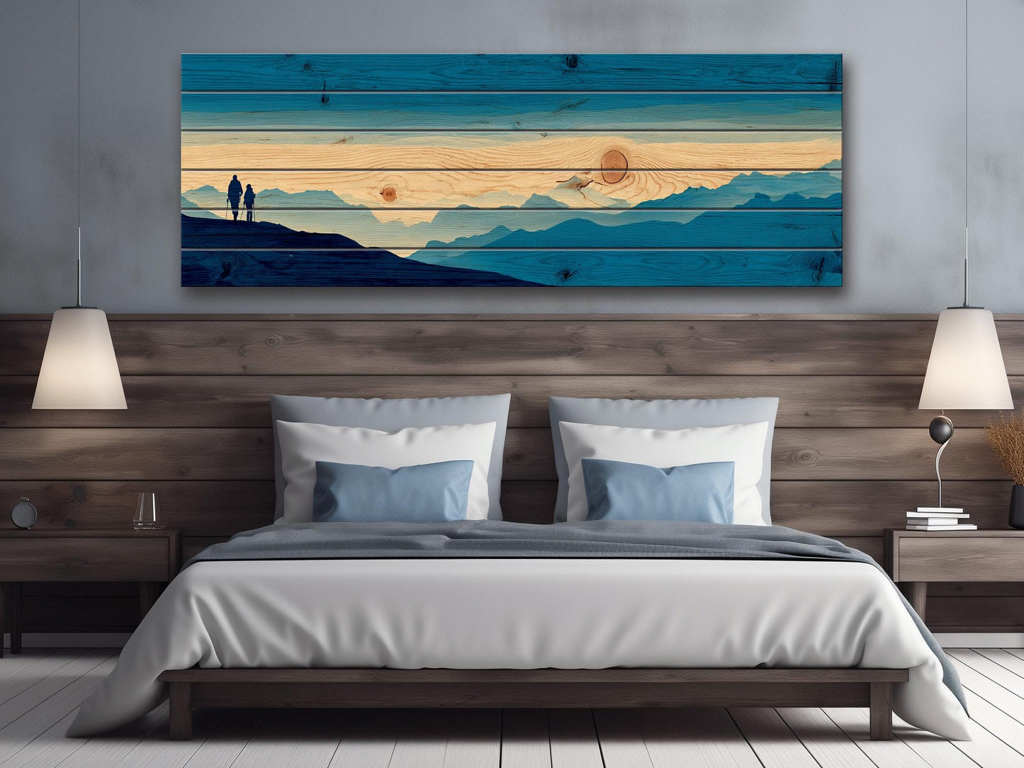 Mountain Ridge Hiking Print – Rustic Cabin Decor | Wooden Wall Art