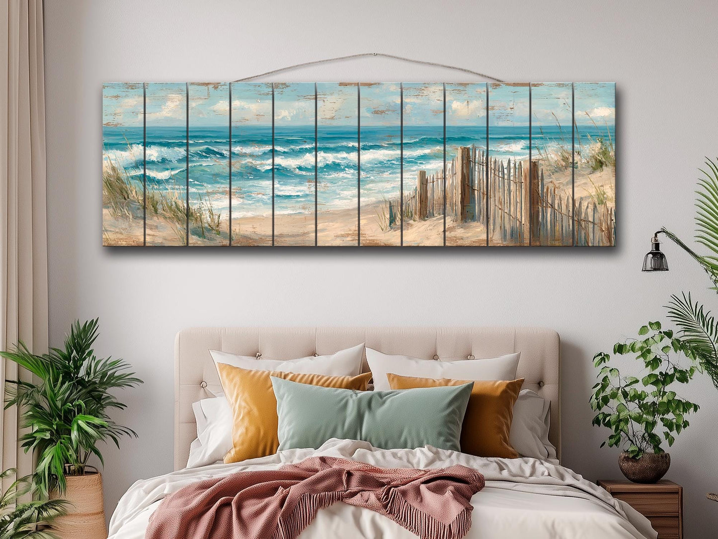 Wood Wall Art – Scenic Beach Wall Decor with Driftwood Fence & Sandy Dunes Print