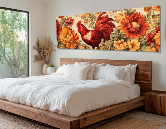 Rooster Canvas Print - Vintage Rooster Painting | Farmhouse Wall Decor, Framed Canvas