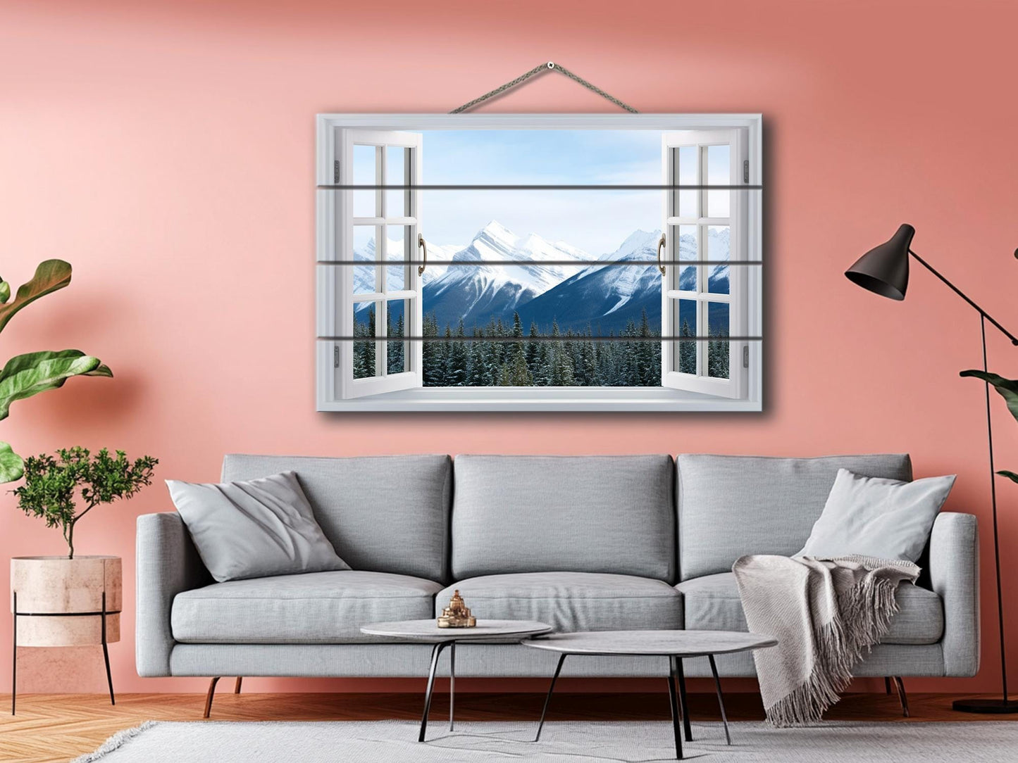 Wood Wall Art – Alpine Wall Decor With Winter Mountain Landscape Print On Natural Wood