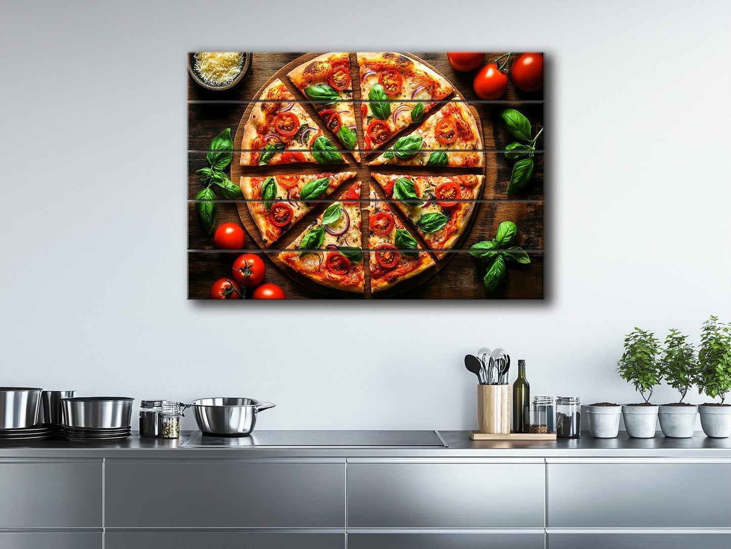 Pizza Wall Art - Colorful Pizza Print on Wood | Rustic Kitchen Wall Decor