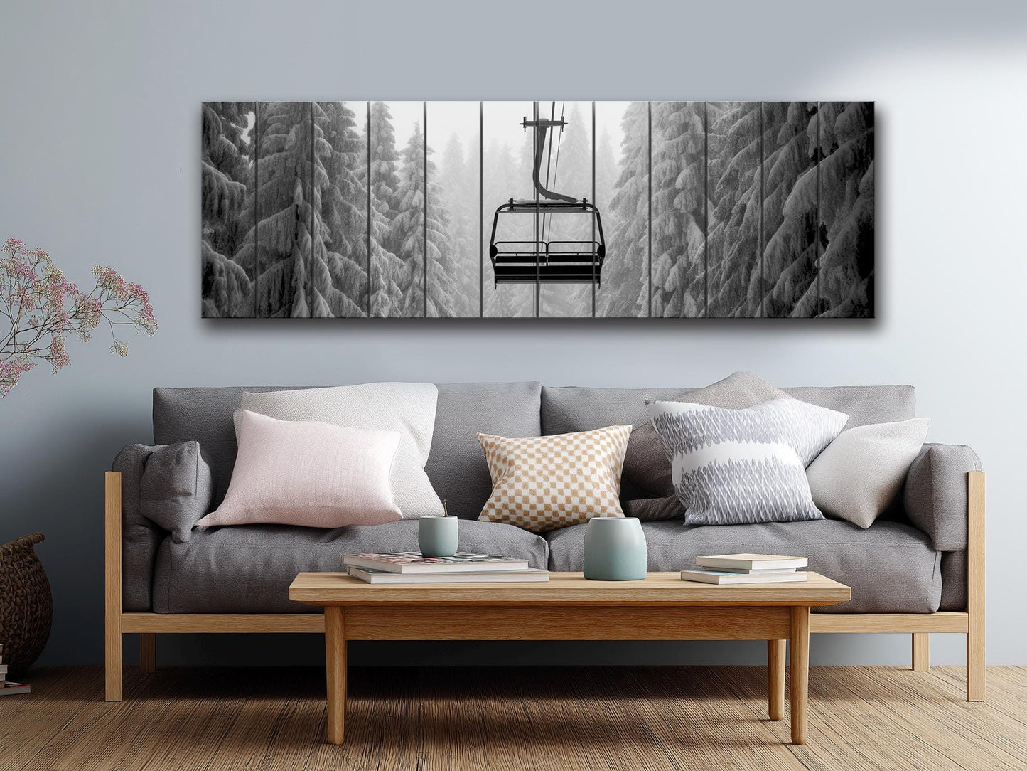 Ski Lift Wall Art – Large Wooden Wall Decor with Natural Wood Print & Rustic Mountain Cabin