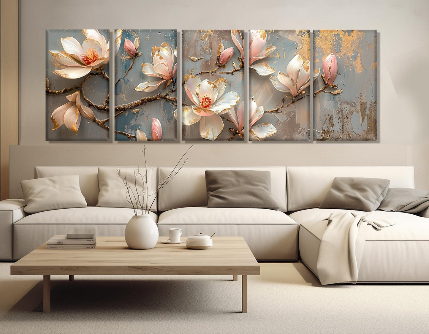 Magnolia Canvas Print – Large Floral Wall Art | Soft Pink Flower Painting, Ready to Hang