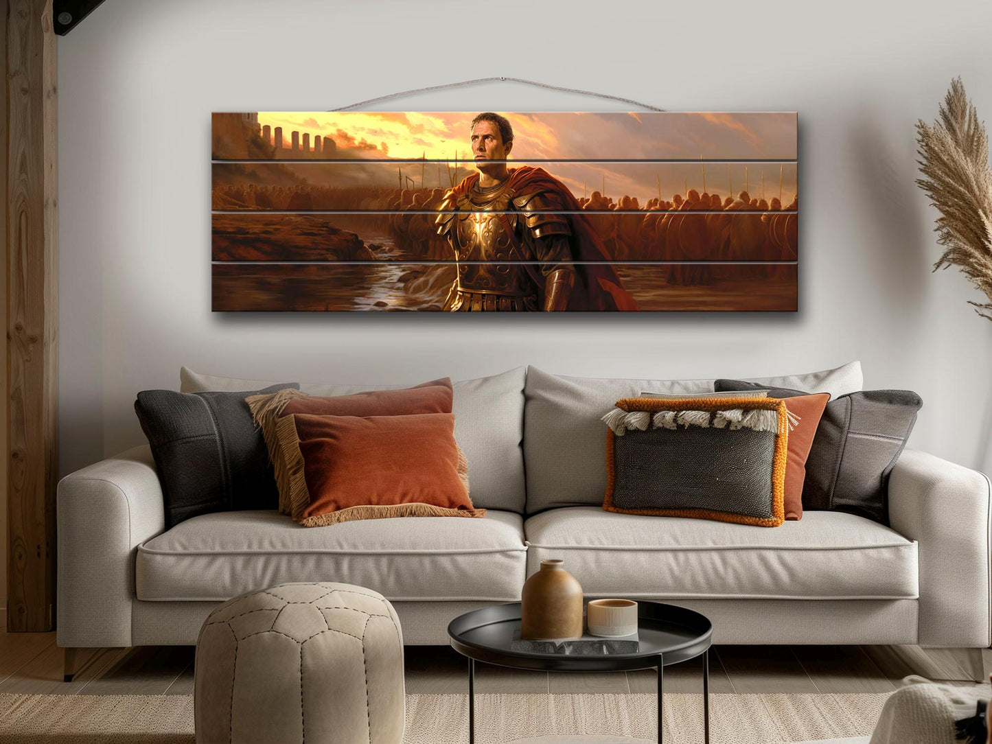 Julius Caesar Wood Print – Roman Wall Art Crossing Rubicon Painting on Wood Planks